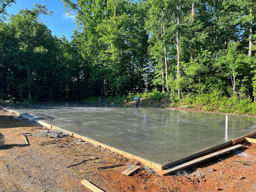 Freshly poured concrete slab